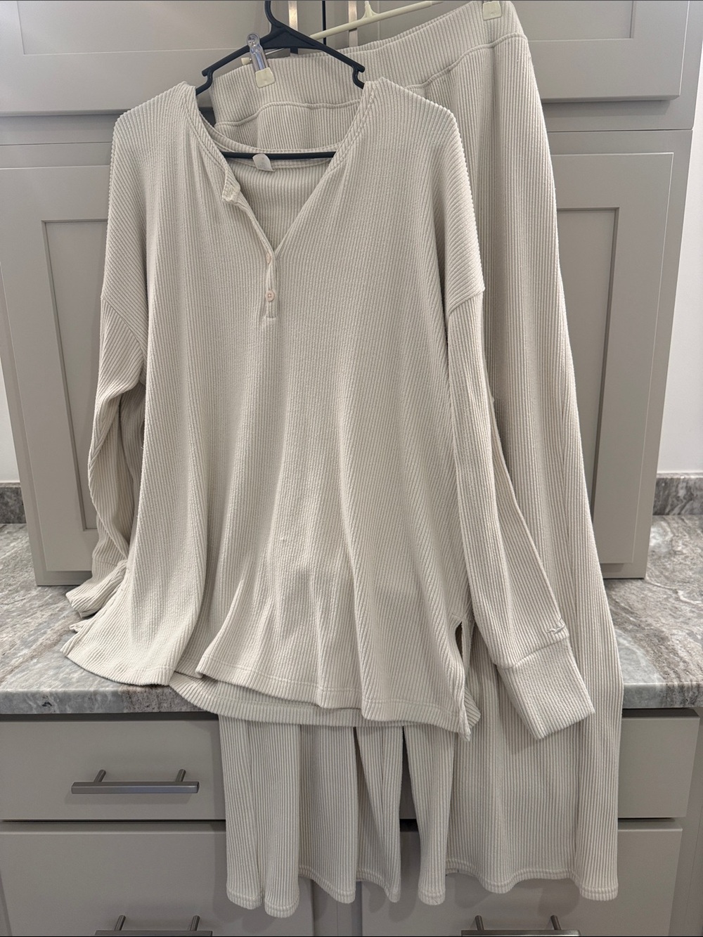 Hollister Waffle-Knit Henley Lounge Set - Light Cream